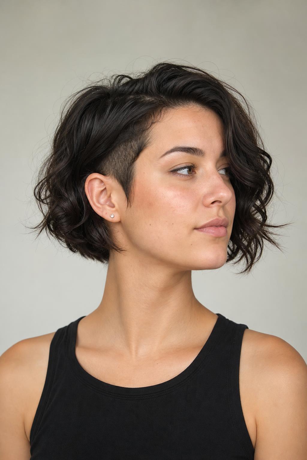 Jaw-Length Bob with a Clipper-Buzzed Nape on Thick Wavy Hair