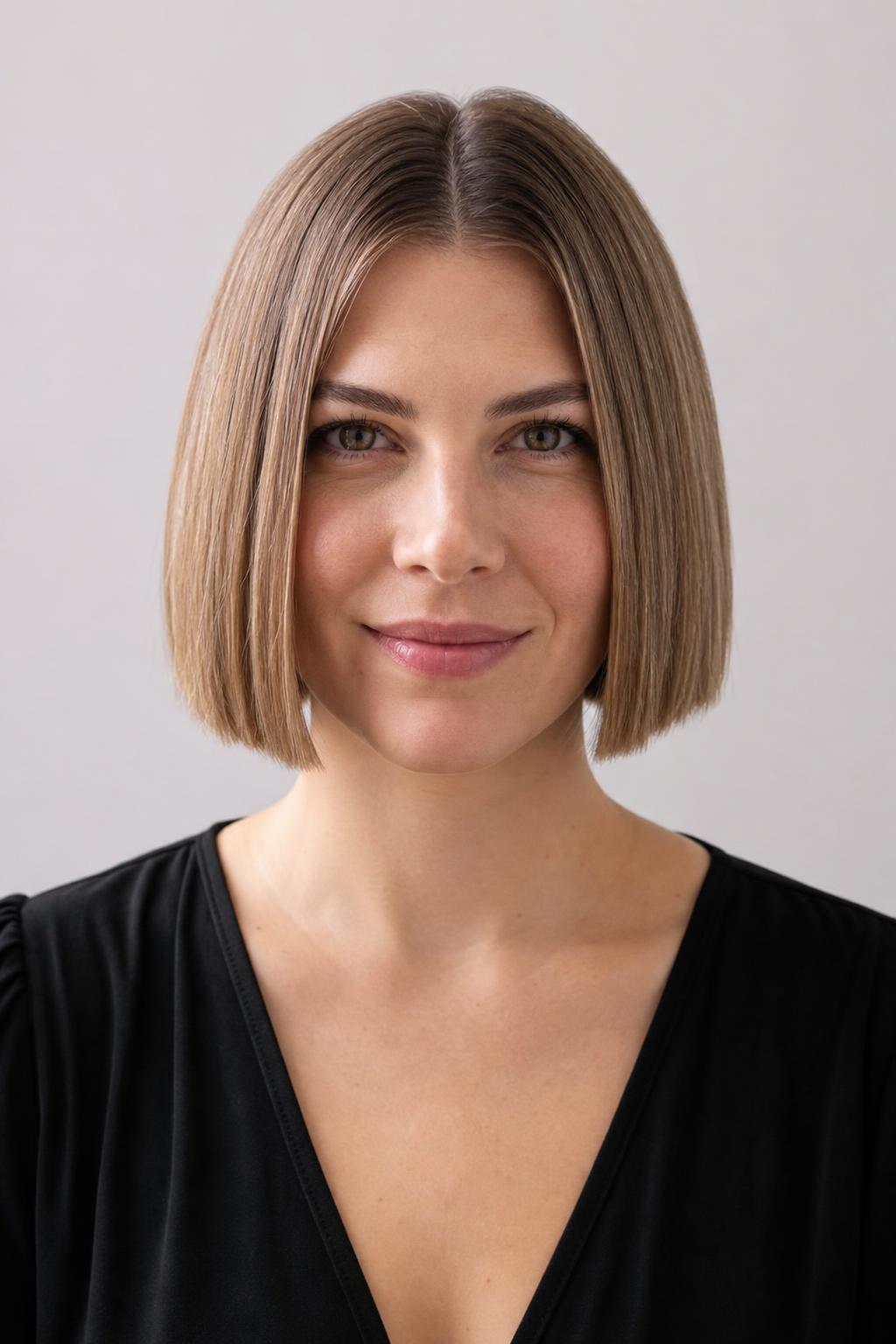 Chin-Length Blunt Bob Cut in One Line on Medium Straight Hair