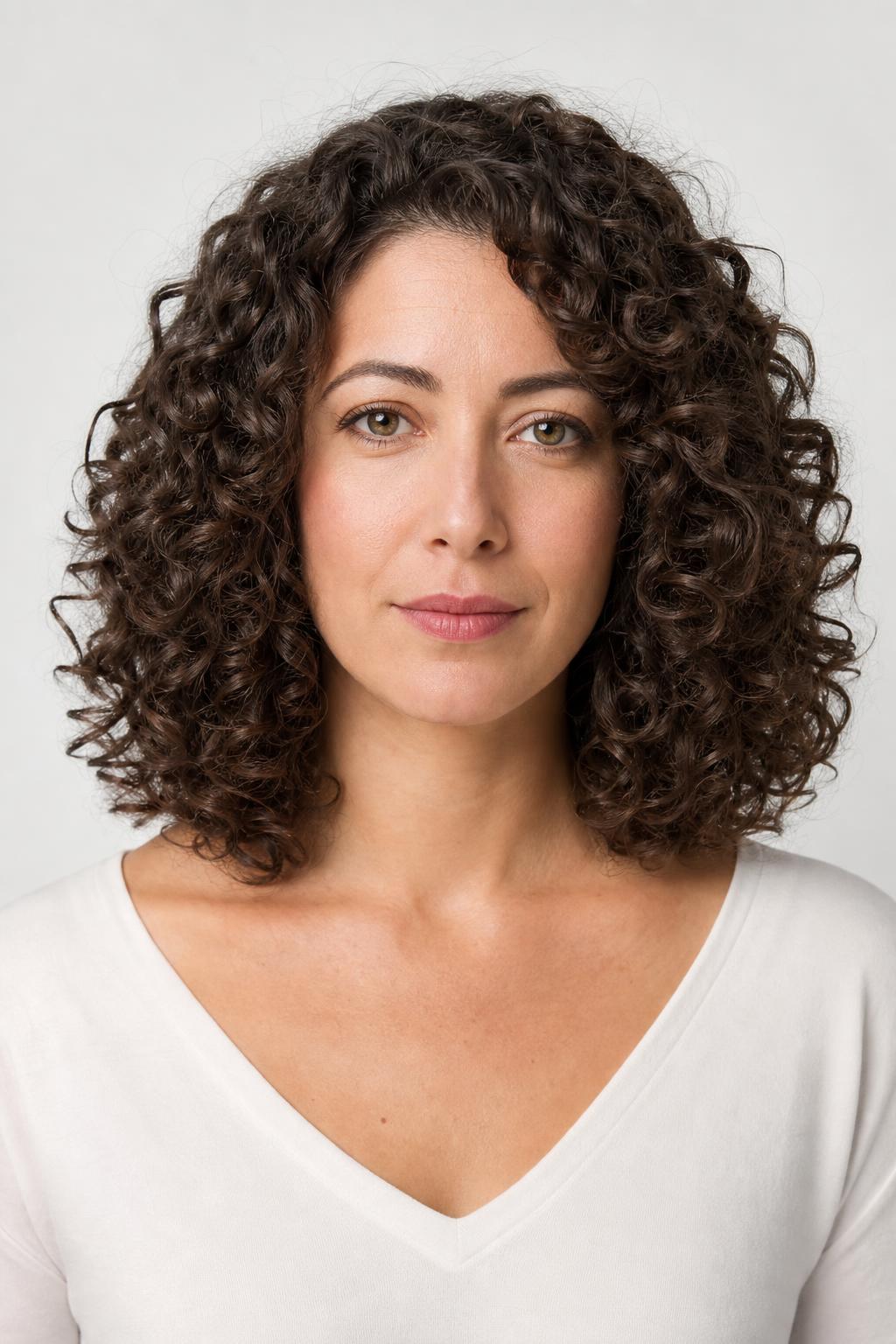 Shoulder-Length Curly Cut with Dense Ends on Medium Brown 3A Curls