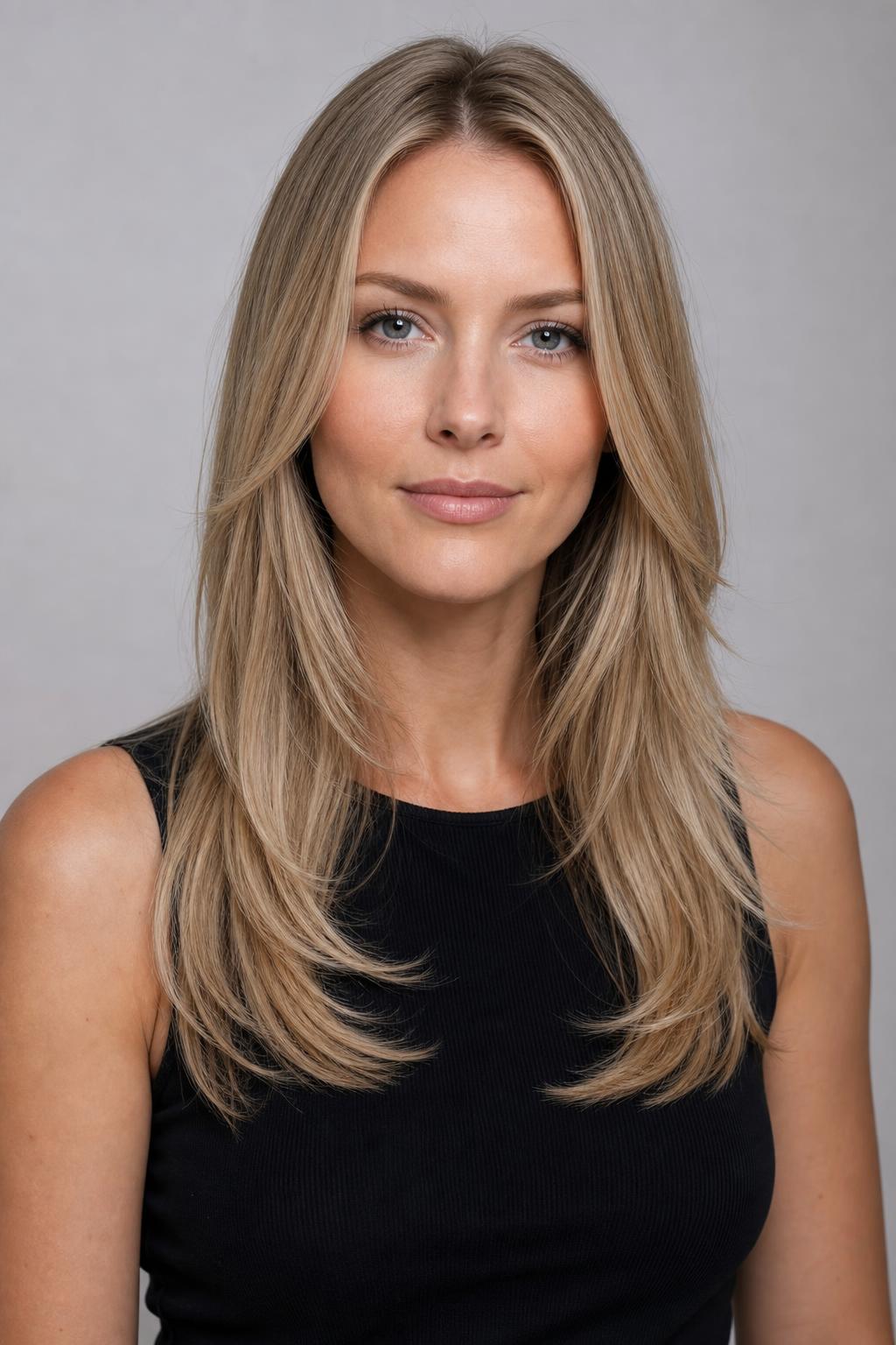 Long Layers Beginning at Chest Level on Fine Straight Blonde Hair