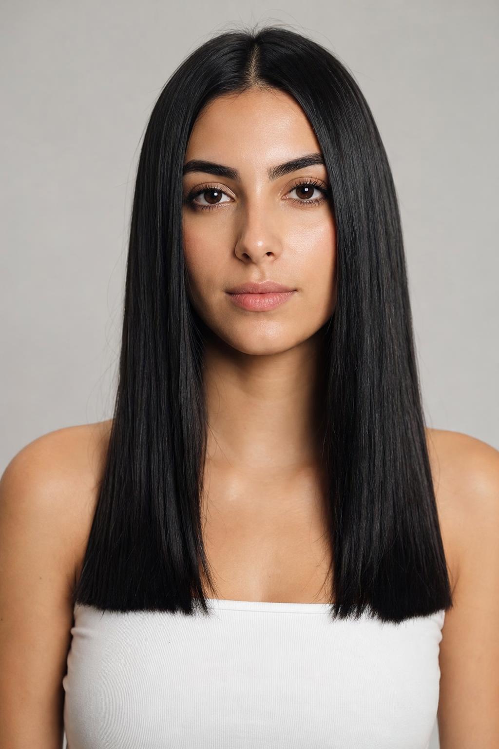 One-Length Mid-Back Cut with Even Ends on Thick Dark Hair