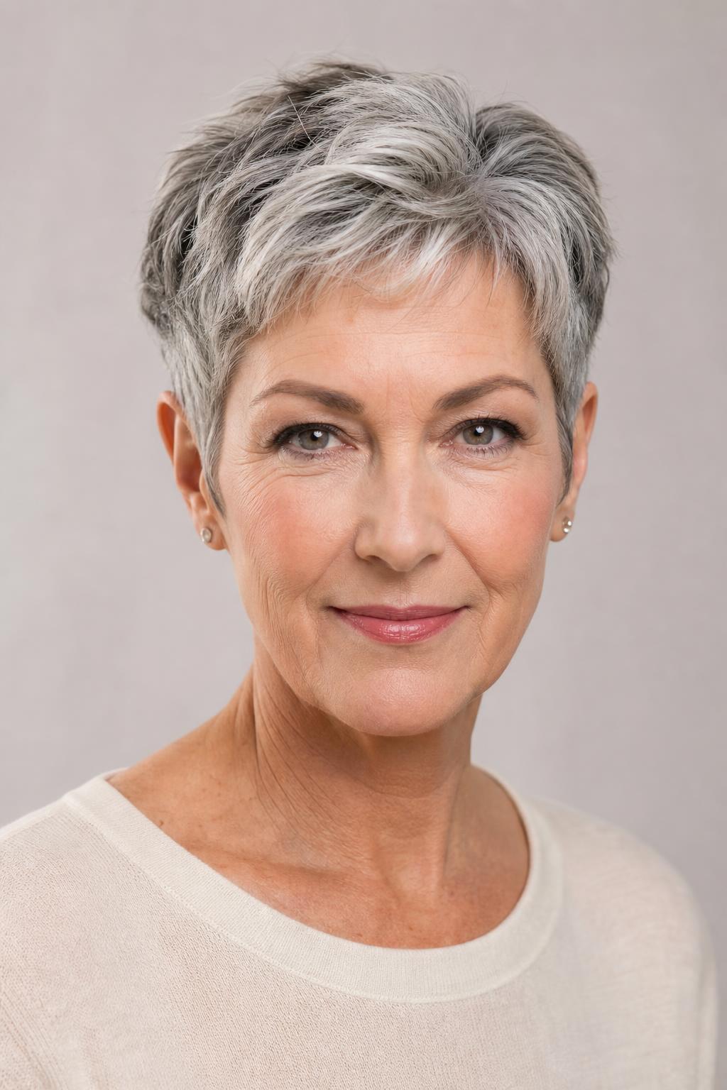 Short Crop on Naturally Silver and Dark Grey Blended Hair