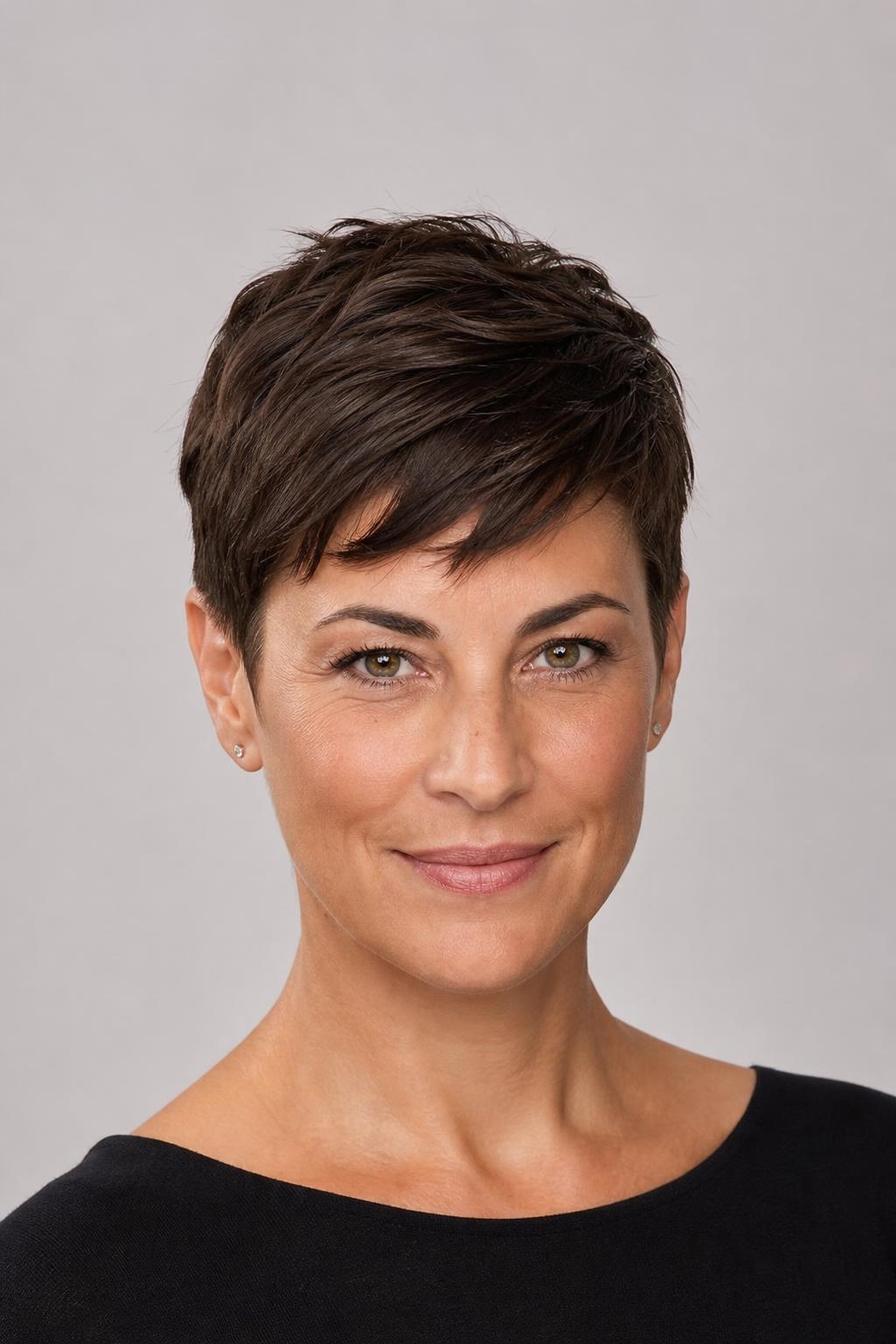 Classic Tapered Pixie with Close Sides on Thick Dark Hair