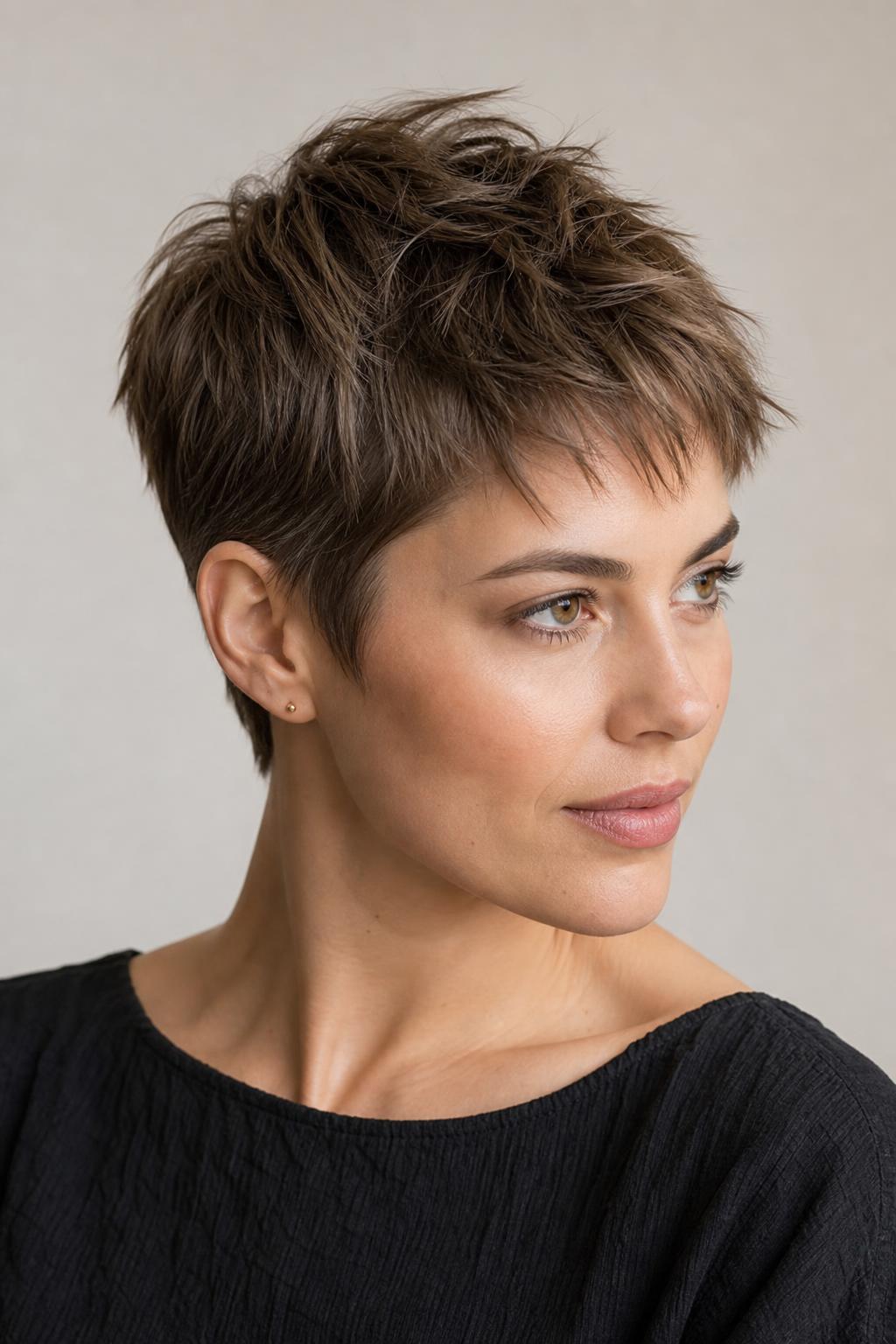 Textured Crop with Point-Cut Length on Top and a Closely Cut Nape