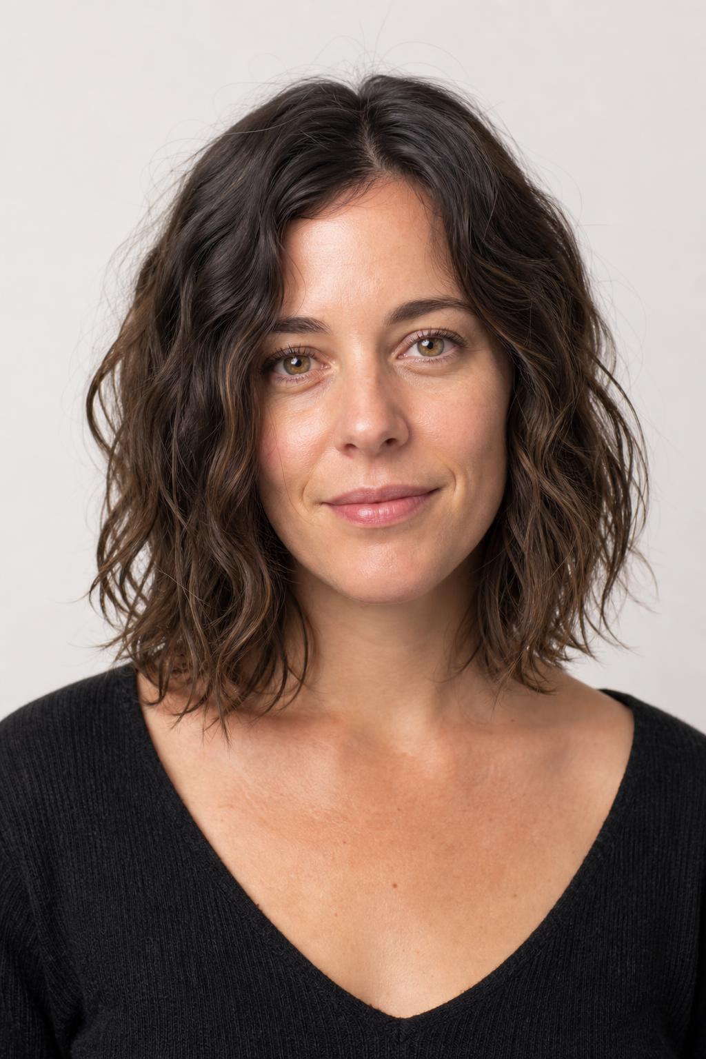 Air-Dried Wavy Lob with Natural Bends on Collarbone-Length Hair