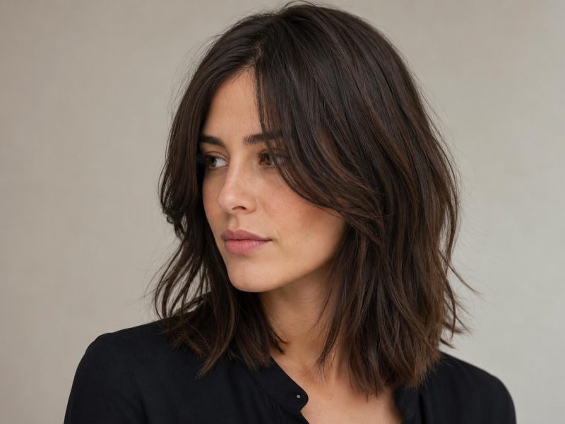 Collarbone-Length Cut with Soft Face-Framing Layers on Air-Dried Brunette Hair