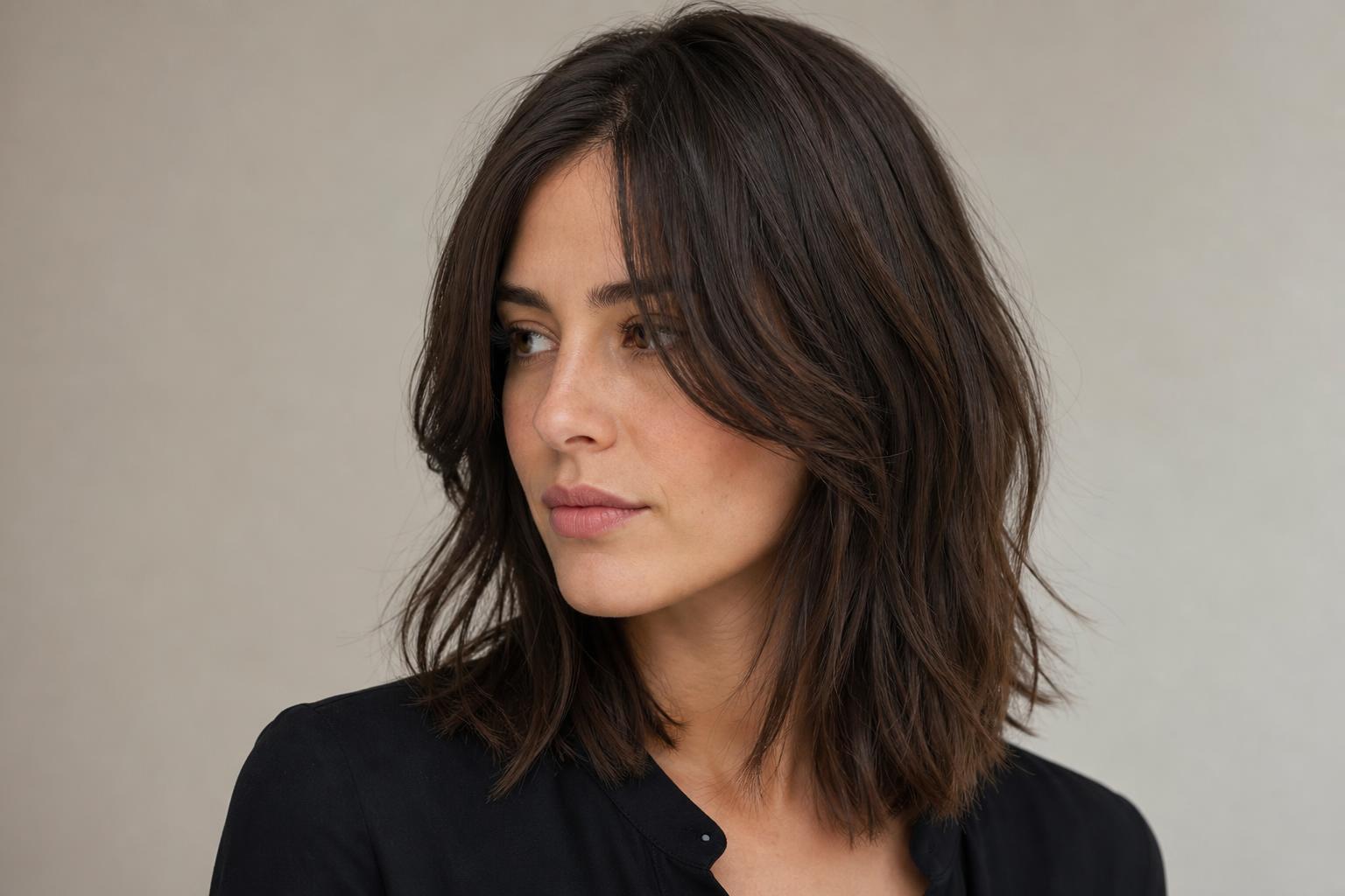Collarbone-Length Cut with Soft Face-Framing Layers on Air-Dried Brunette Hair