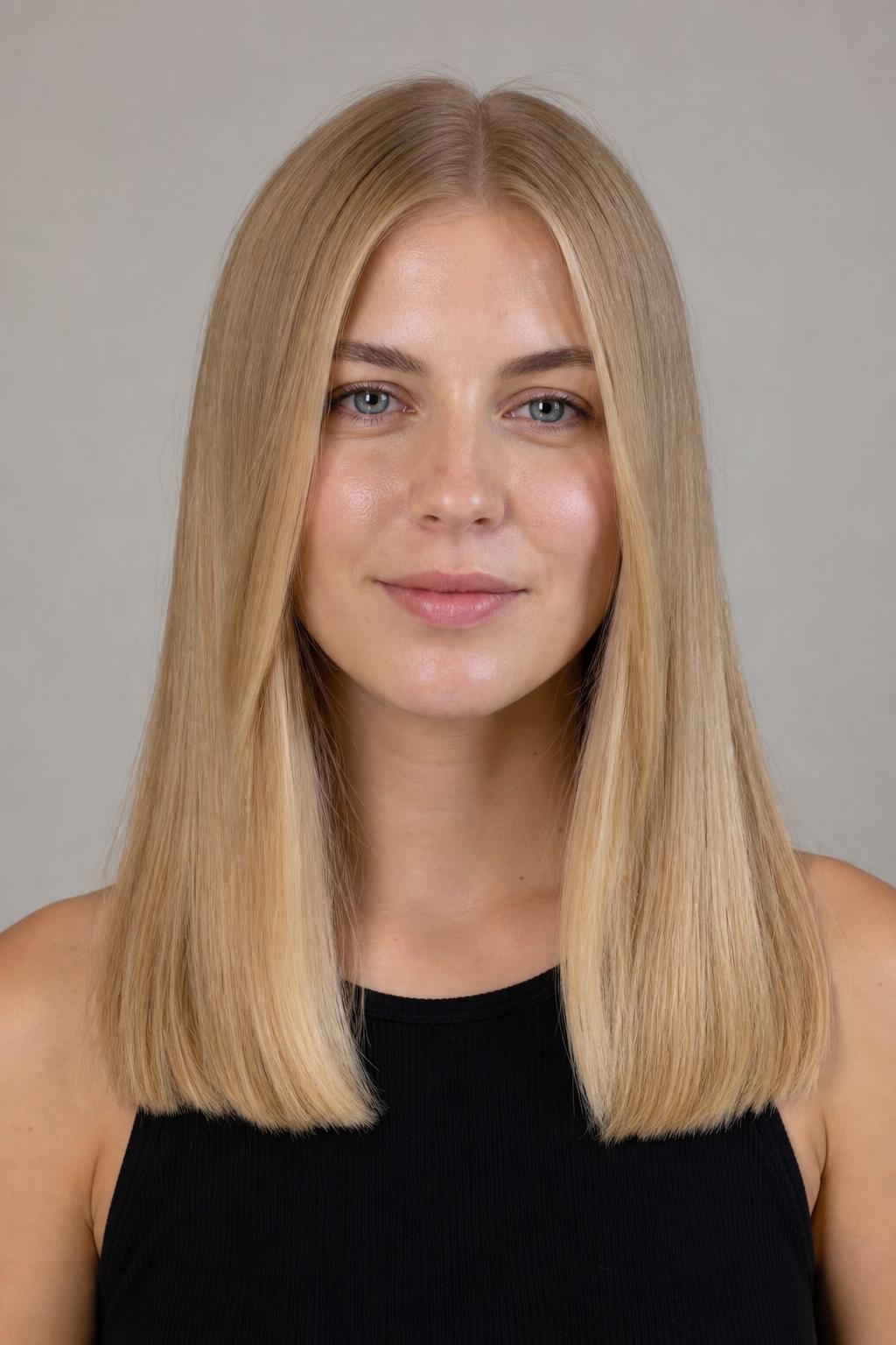 Blunt Long Hair Cut to One Solid Line at Mid-Back on Fine Straight Blonde Hair