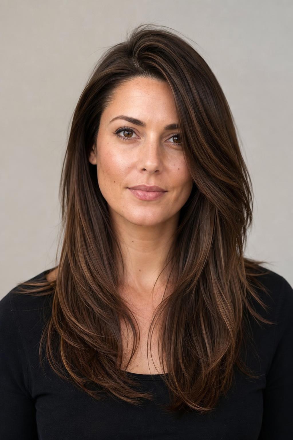 Long Hair with a Deep Off-Center Part and Natural Lift at the Roots