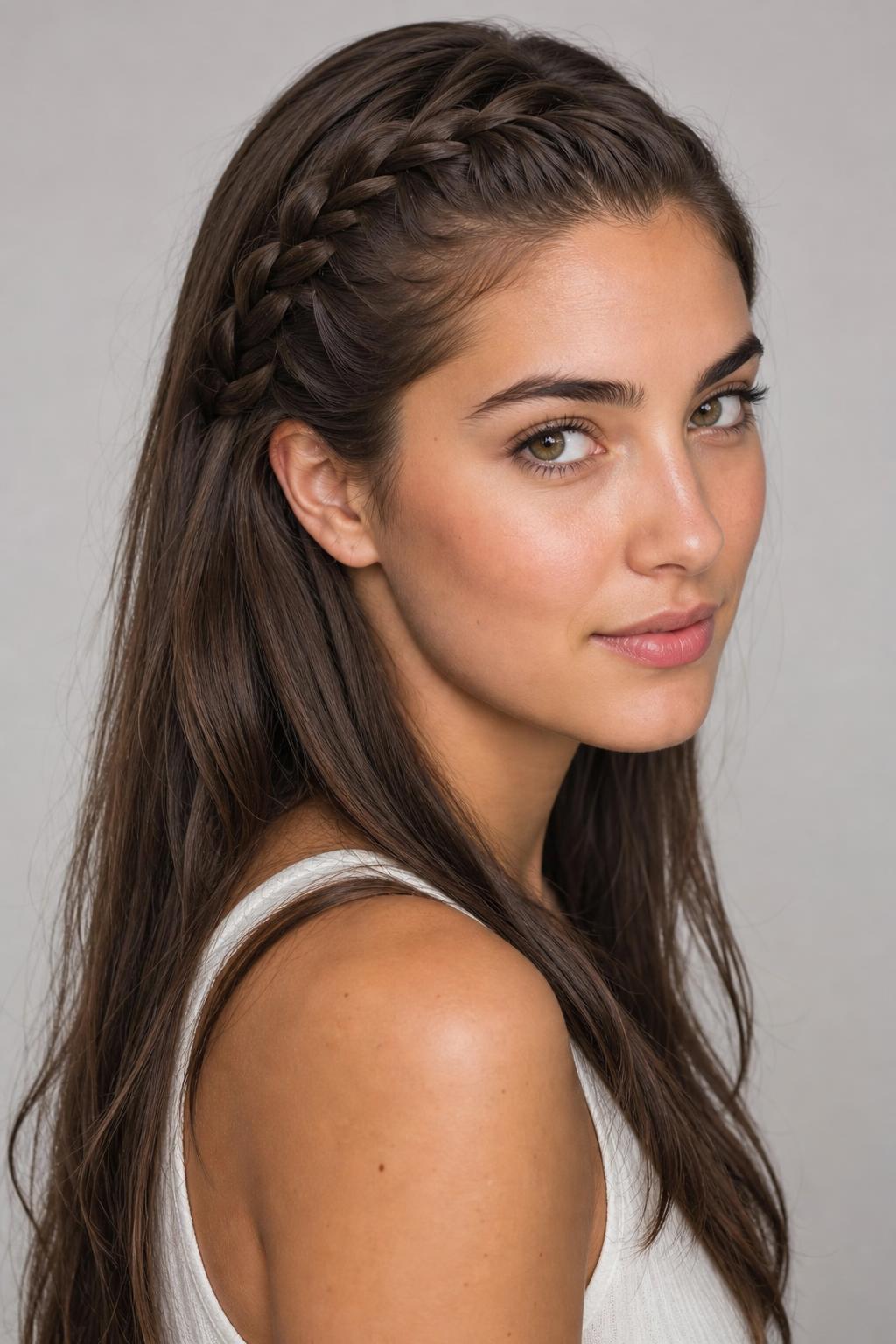 Raised Dutch Braid Running Along the Hairline into Long Loose Length