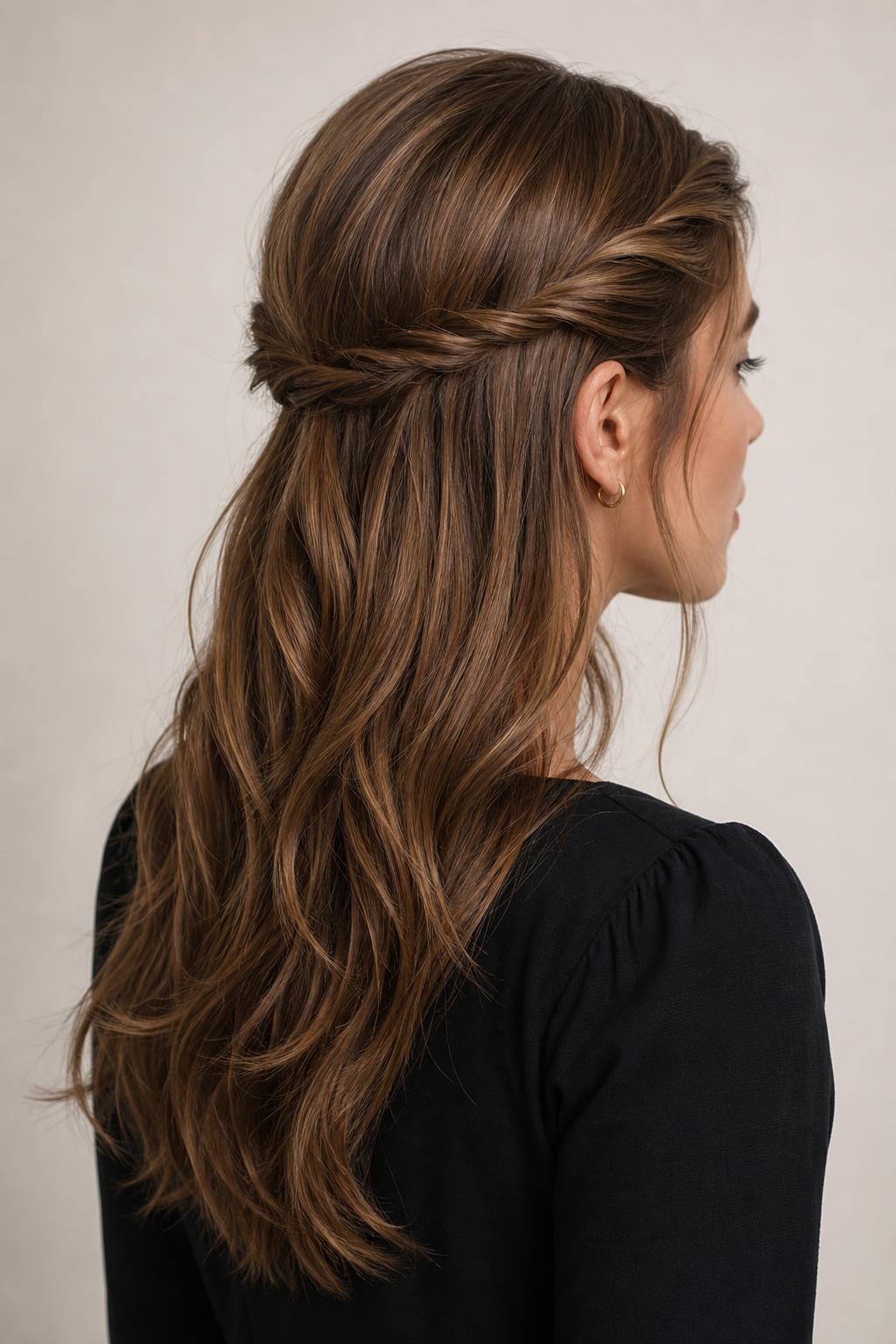 Twisted Rope Half-Up Style with Two Sections Wound Together at the Back