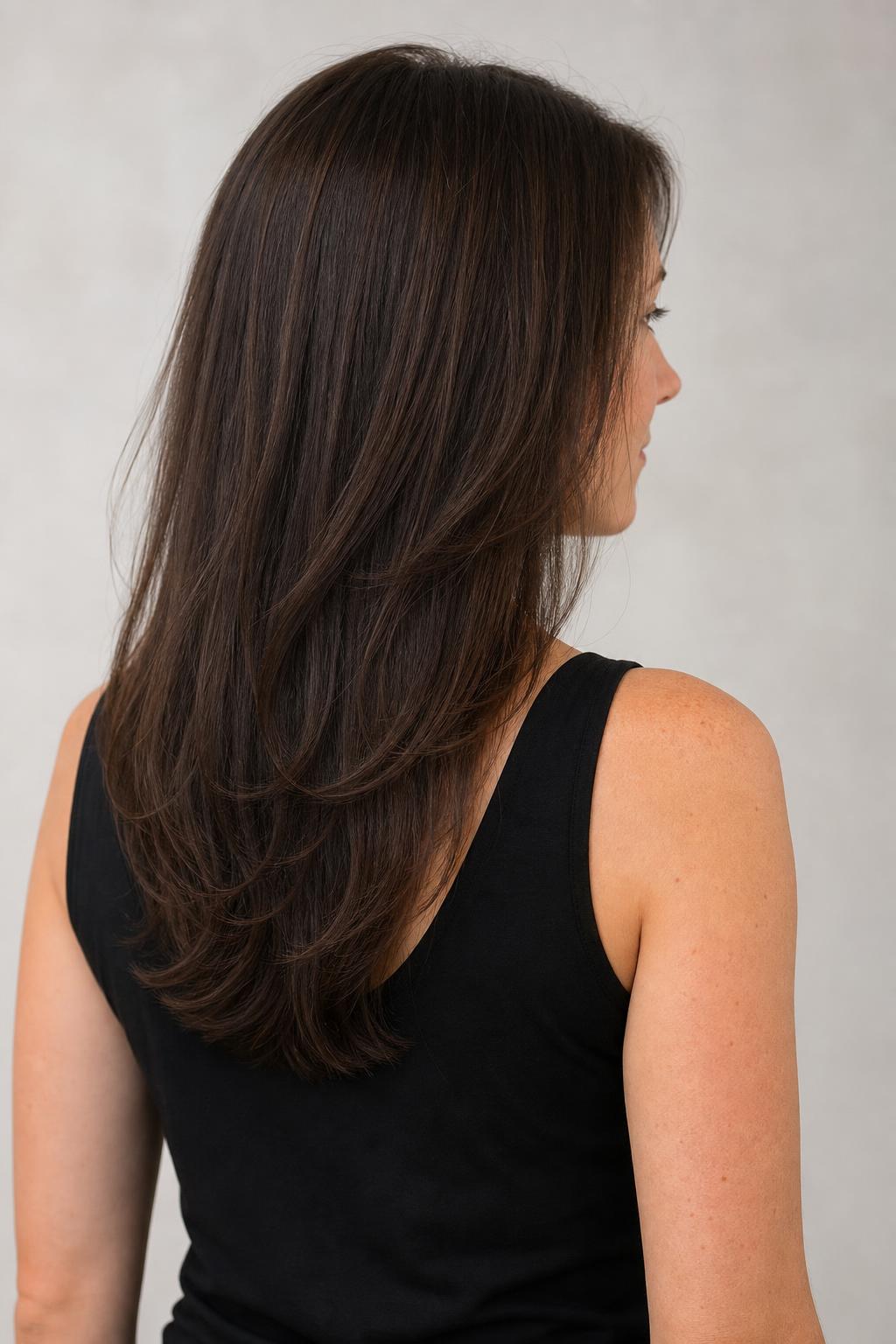 Long Hair with a Softly Curved U-Shaped Perimeter Across the Back