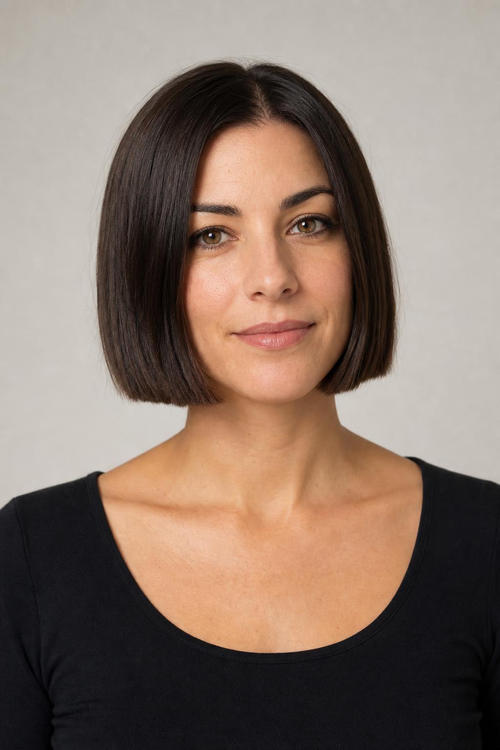 Chin-Length Blunt Bob with a Solid Perimeter on Fine Straight Dark Brown Hair