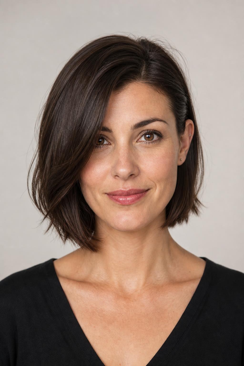 Deep Side Part with One Side Pinned Behind the Ear on a Short Bob