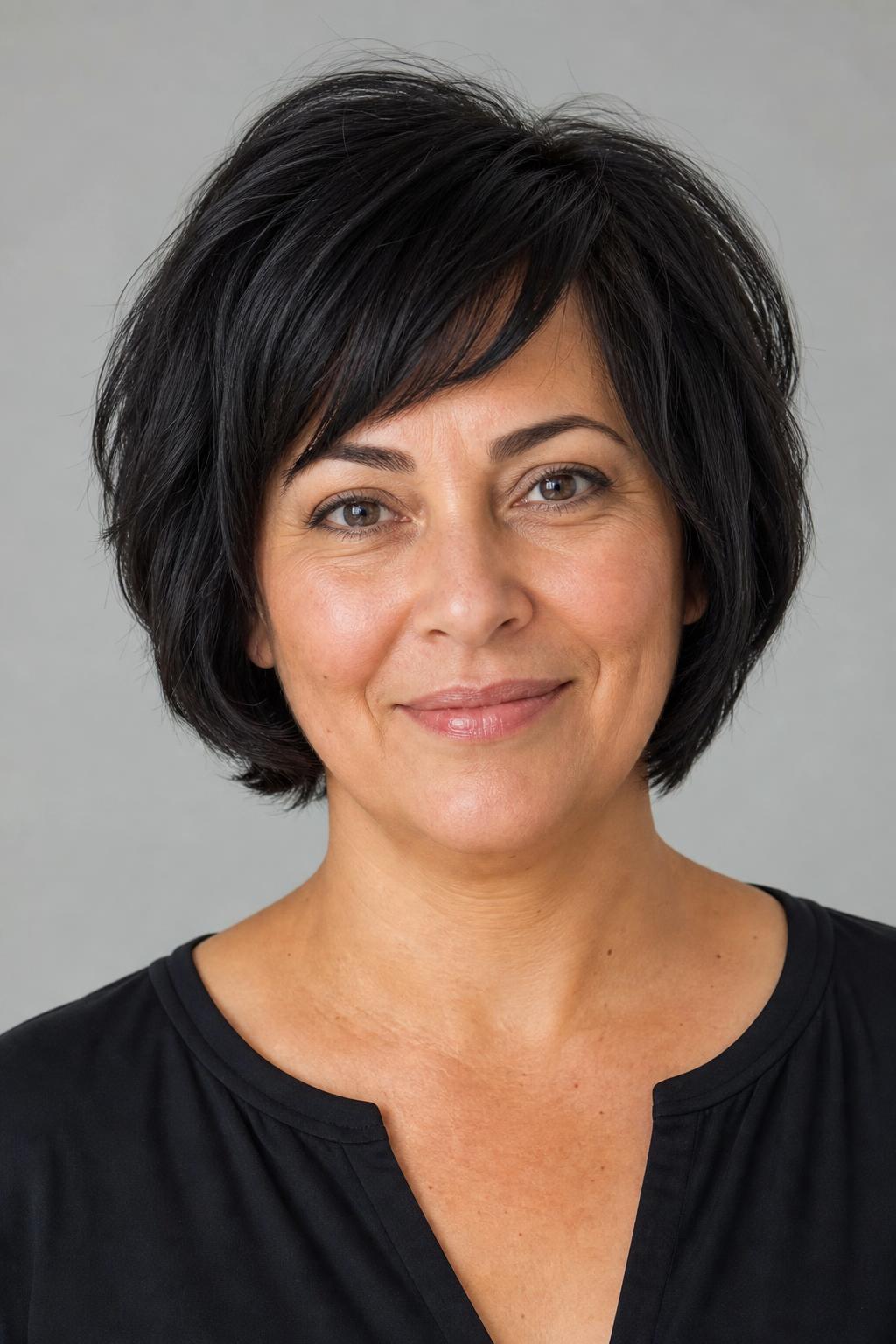 Layered Short Crop with Internal Weight Removal on Thick Coarse Black Hair