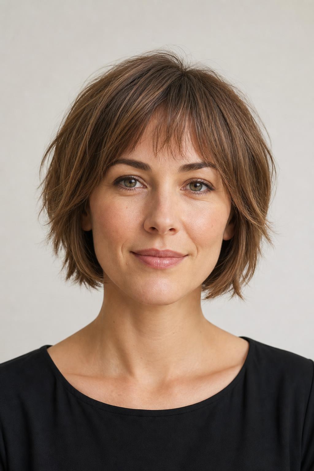 Shaggy Bob with a Wispy Separated Fringe on Fine Light Brown Hair