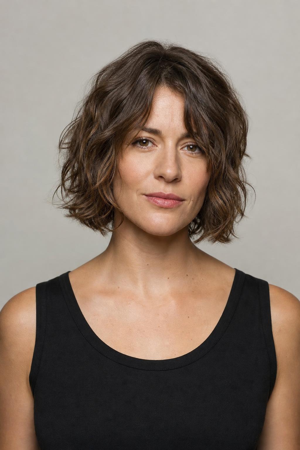 Air-Dried Short Shag with Open Natural Waves on Medium Chestnut Hair