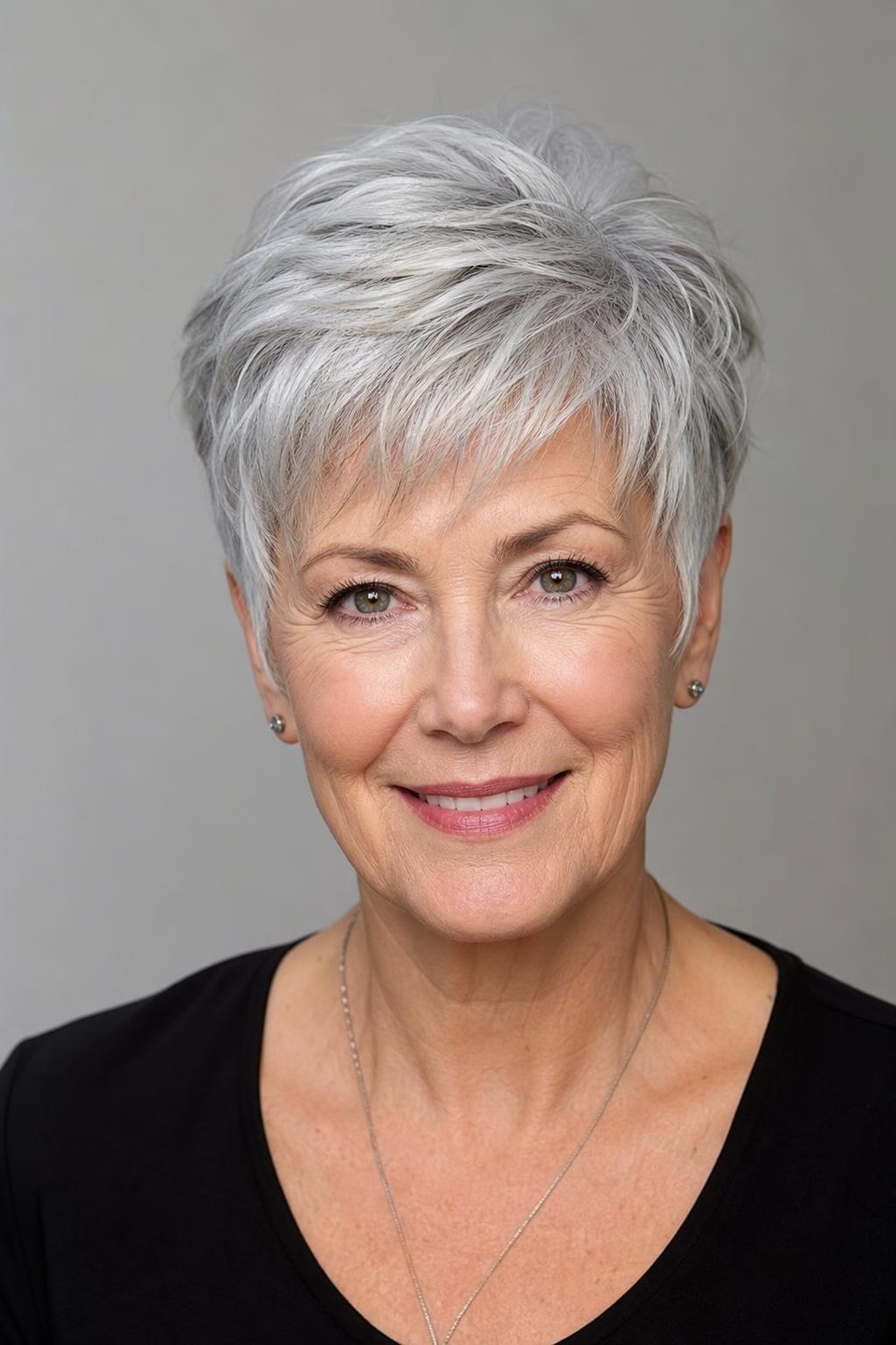 Silver Pixie with Soft Layers Through the Top and a Tapered Back