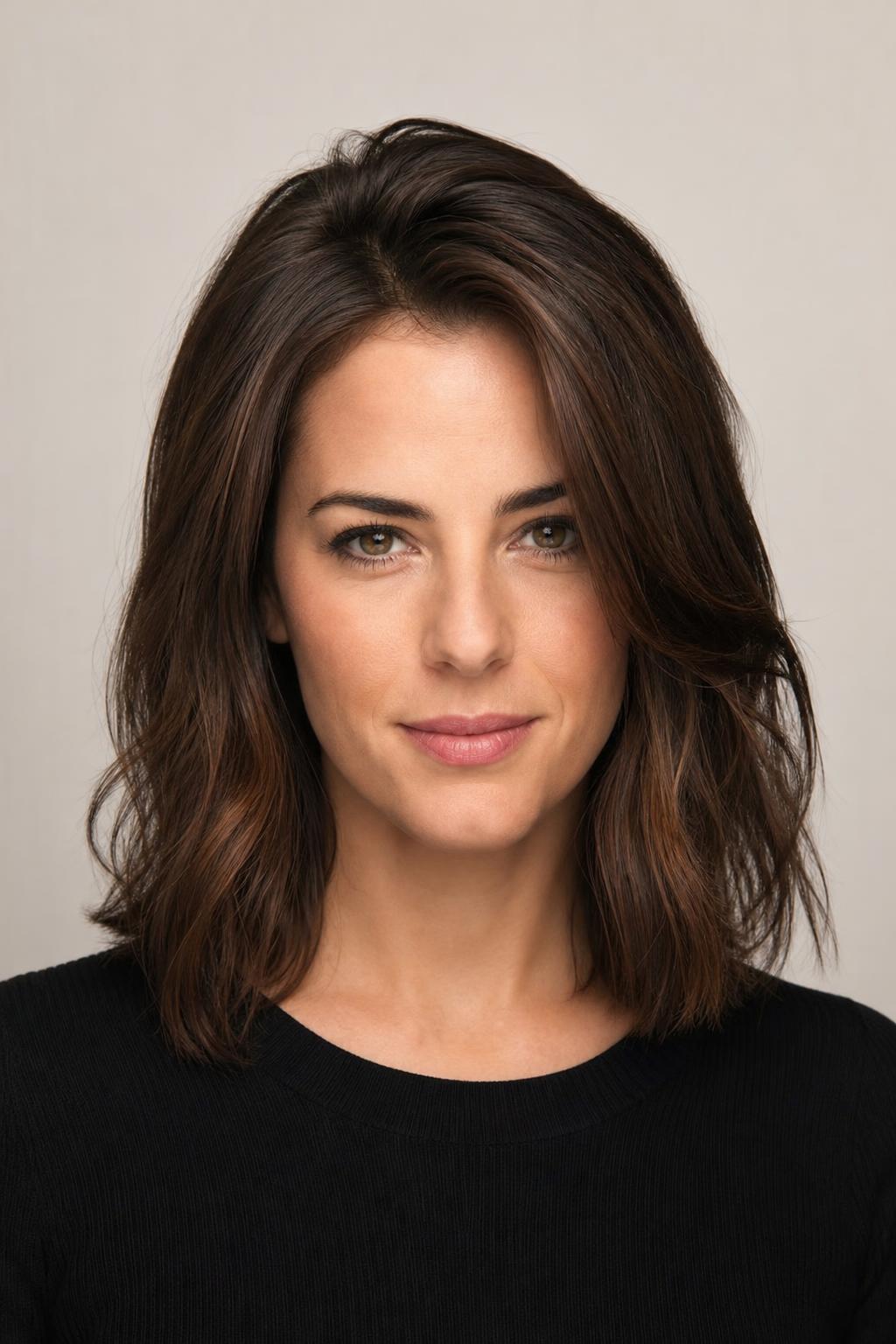 Blow-Dried Crown Volume with Lifted Roots on Medium Brown Shoulder-Length Hair