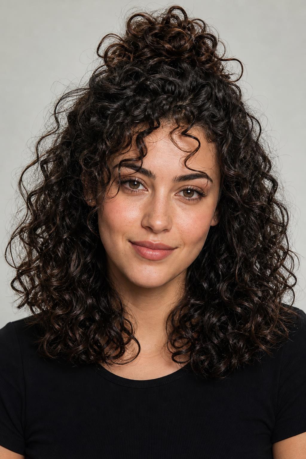 Half-Up Style on Defined Curls with the Sides Left Full and Loose