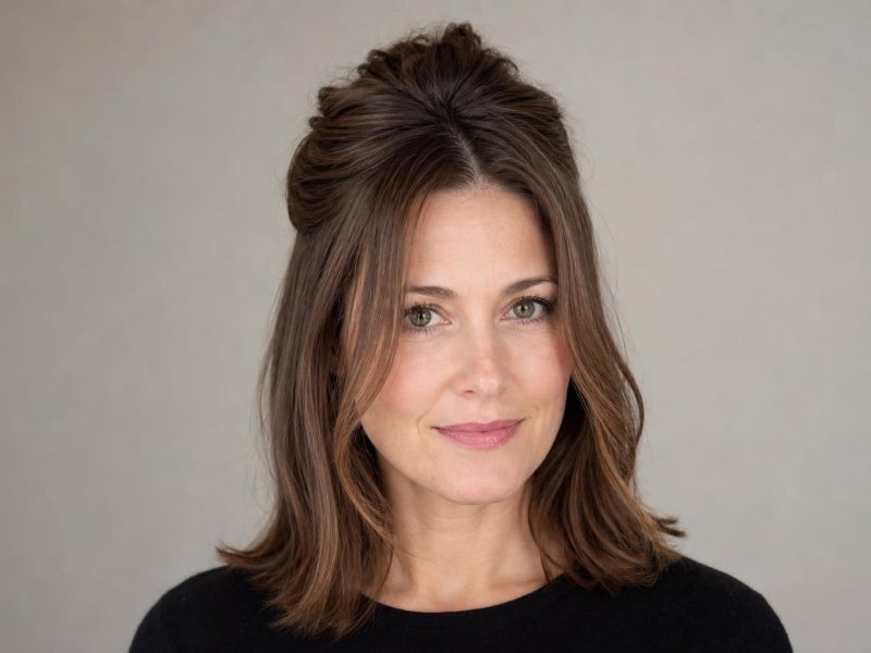 Half-Up Style with Soft Face-Framing Pieces and Crown Volume on Brown Hair