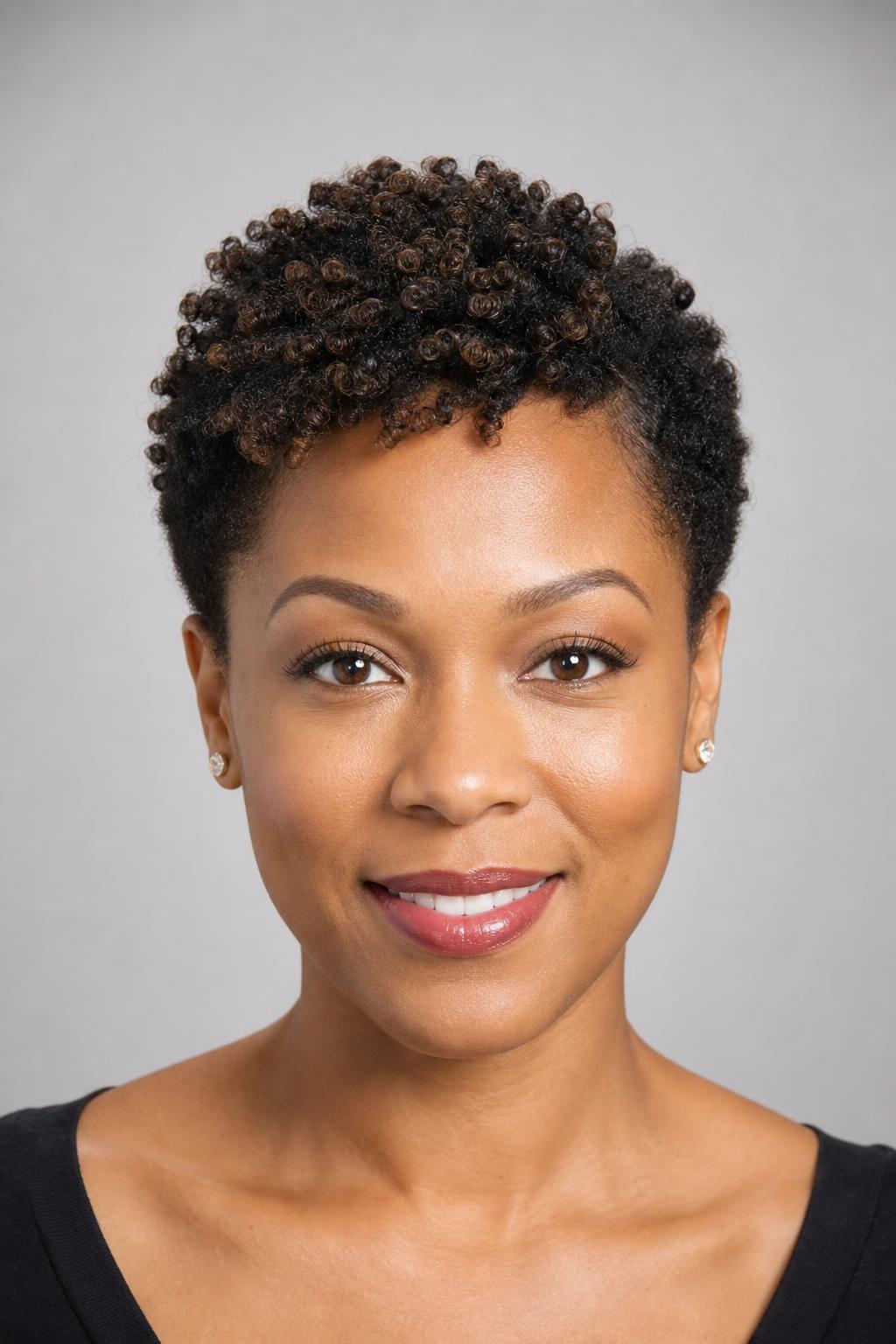 Short Natural Cut with Freshly Defined Curls at the Front on Coily Hair