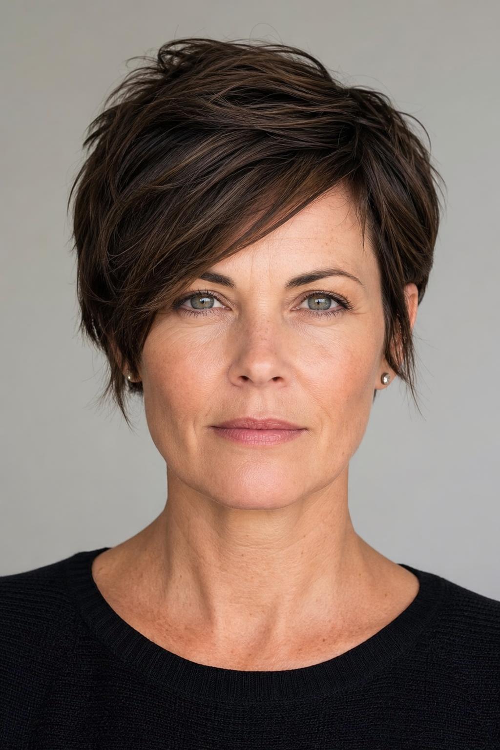Side-Swept Short Crop with Length Kept in Front of the Ears