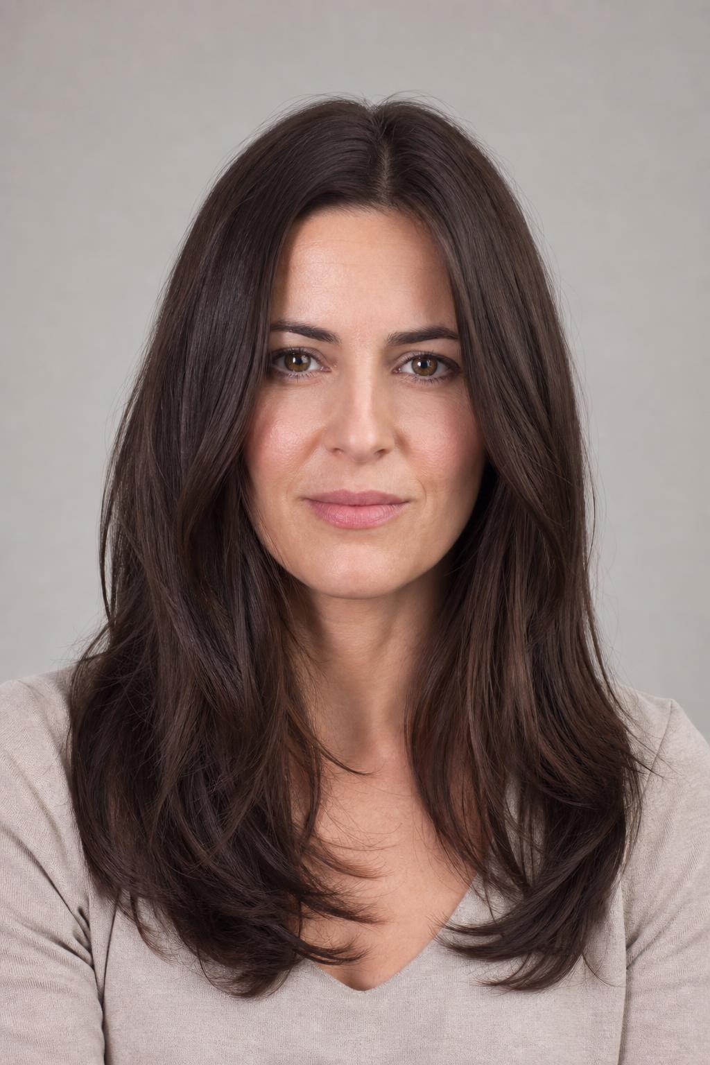 Even Single-Depth Brunette Color with Soft Tonal Variation on Long Hair