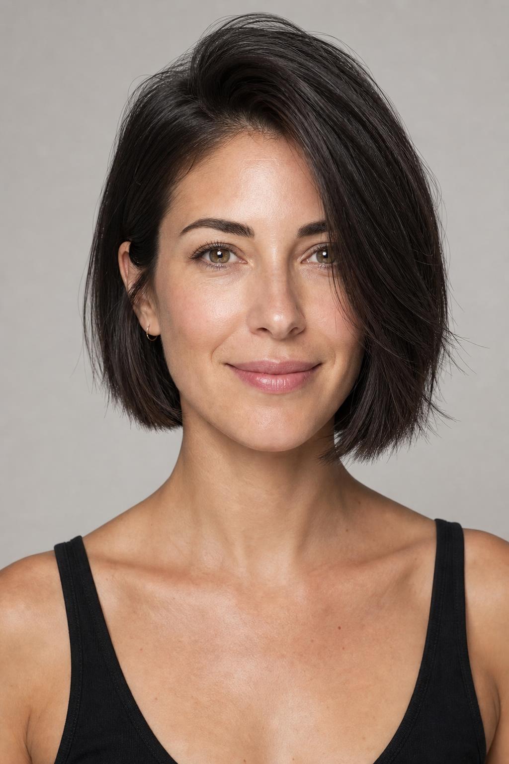 Chin-Length Bob Tucked Behind One Ear with Volume on the Forward Side