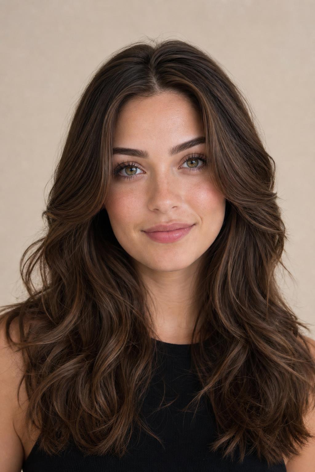 Loose Waves Curled Backward Away from the Face on Long Chestnut Hair