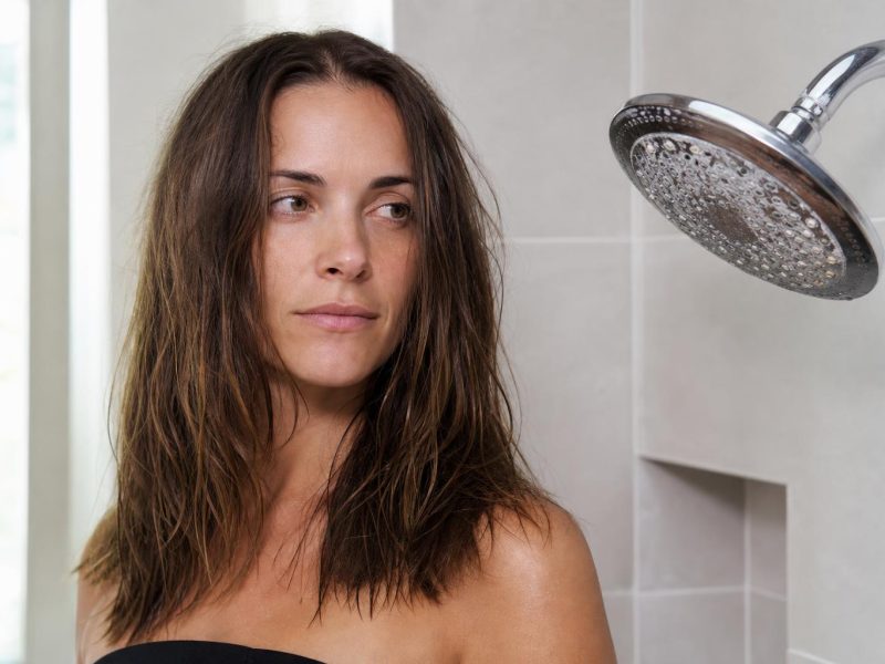 Long Brown Hair Looking Dull and Coated from Hard Water Mineral Buildup