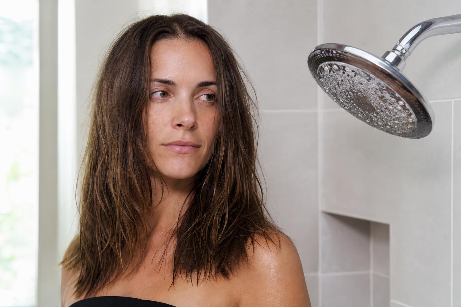 Long Brown Hair Looking Dull and Coated from Hard Water Mineral Buildup