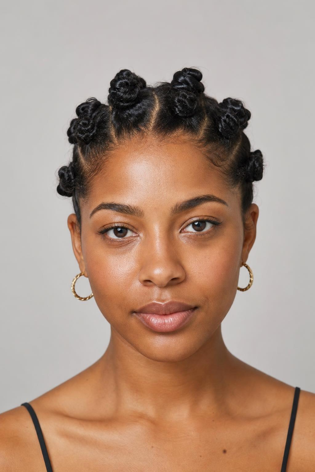 Damp Hair Coiled into Small Bantu Knots Pinned Flat Against the Scalp
