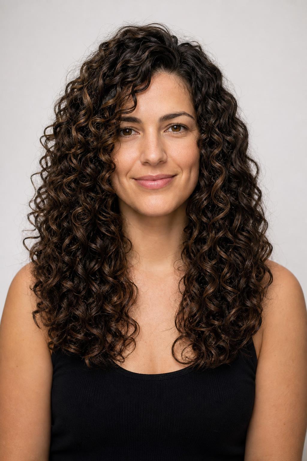 Defined Corkscrew Spiral Curls with Visible Separation on Mid-Back Dark Hair