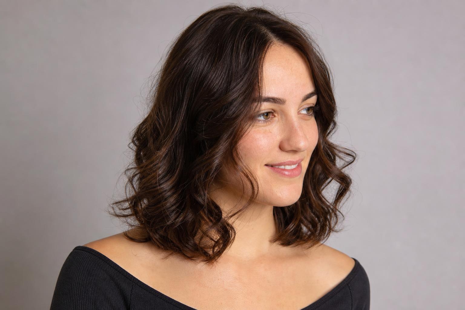 Soft Overnight Heatless Curls with Loose Spiral Shape on Medium Brunette Hair