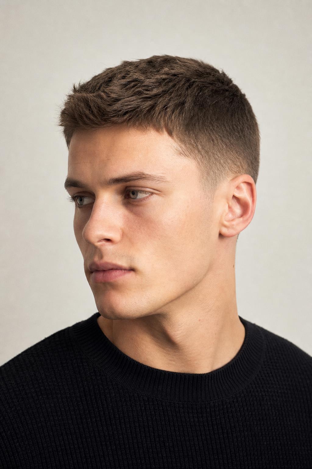 Classic Crew Cut with a Tapered Back on Medium Ash Brown Hair