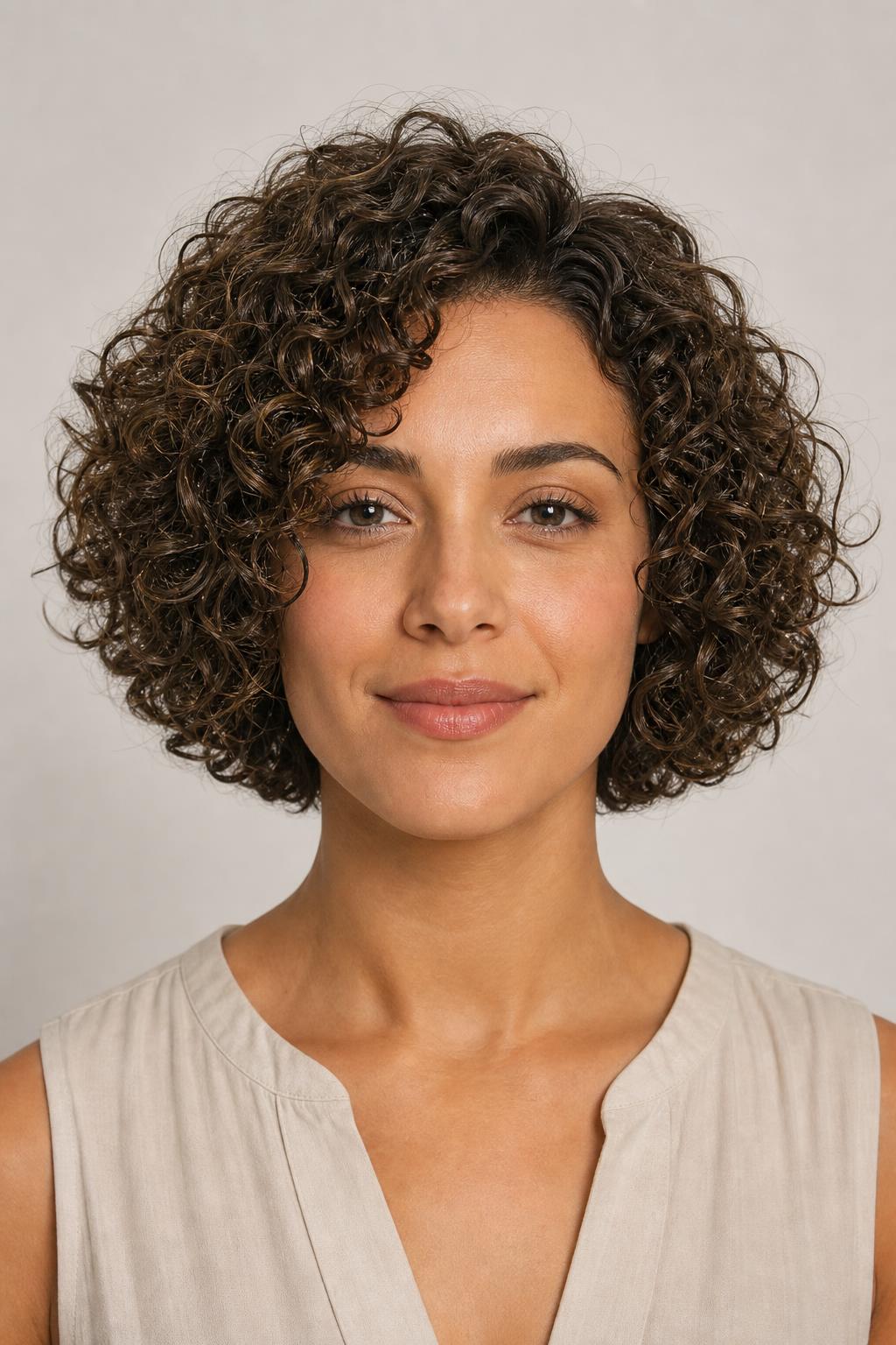Jaw-Length Curly Bob Cut Dry on Medium Density 3B Curls