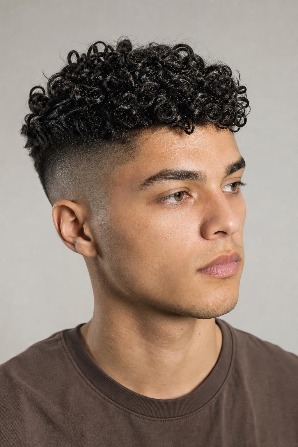 Curly Undercut with Three Inches of Curl on Top and Clipped Sides