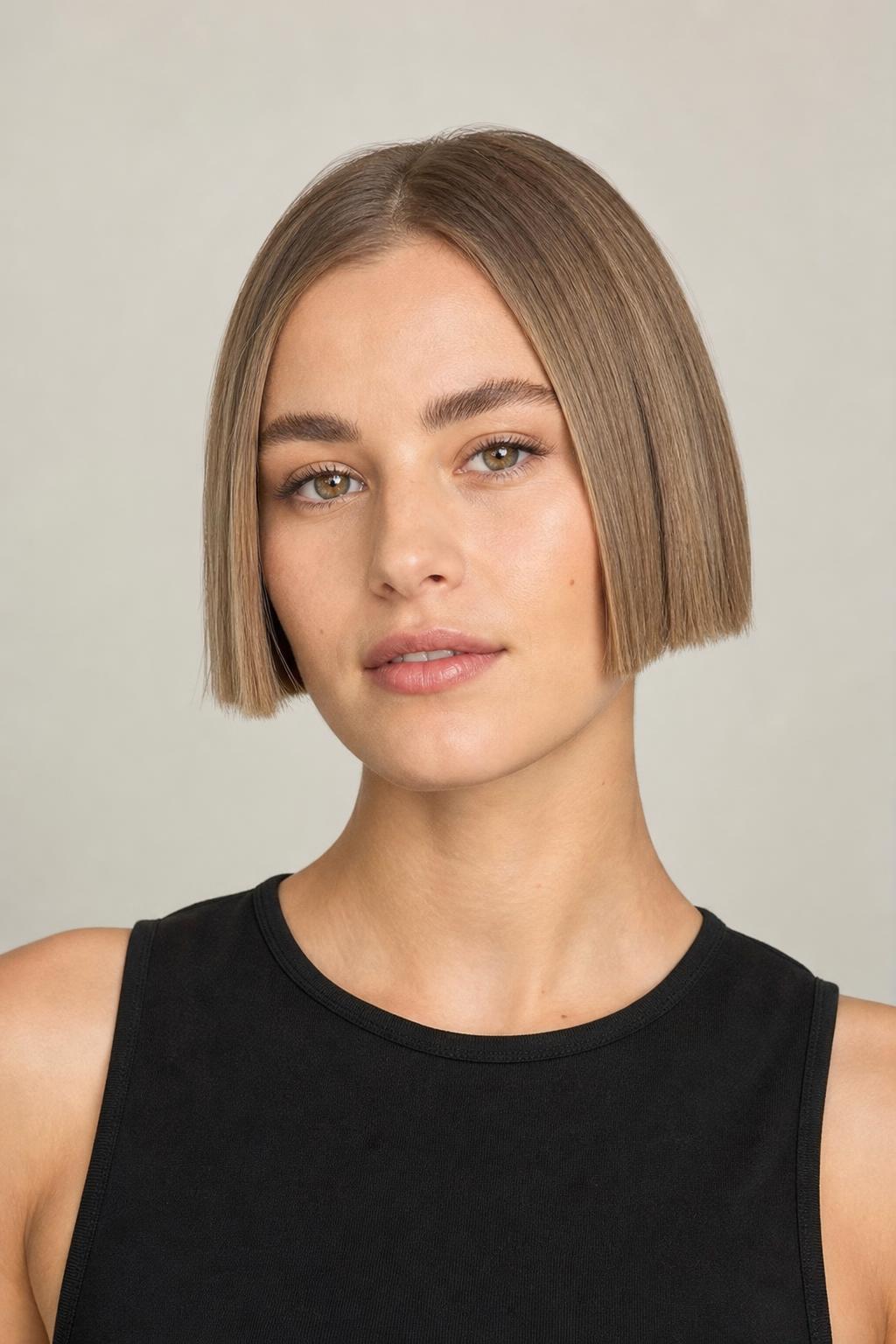 Ear-Length Bob with a Blunt Perimeter on Medium Dark Blonde Hair