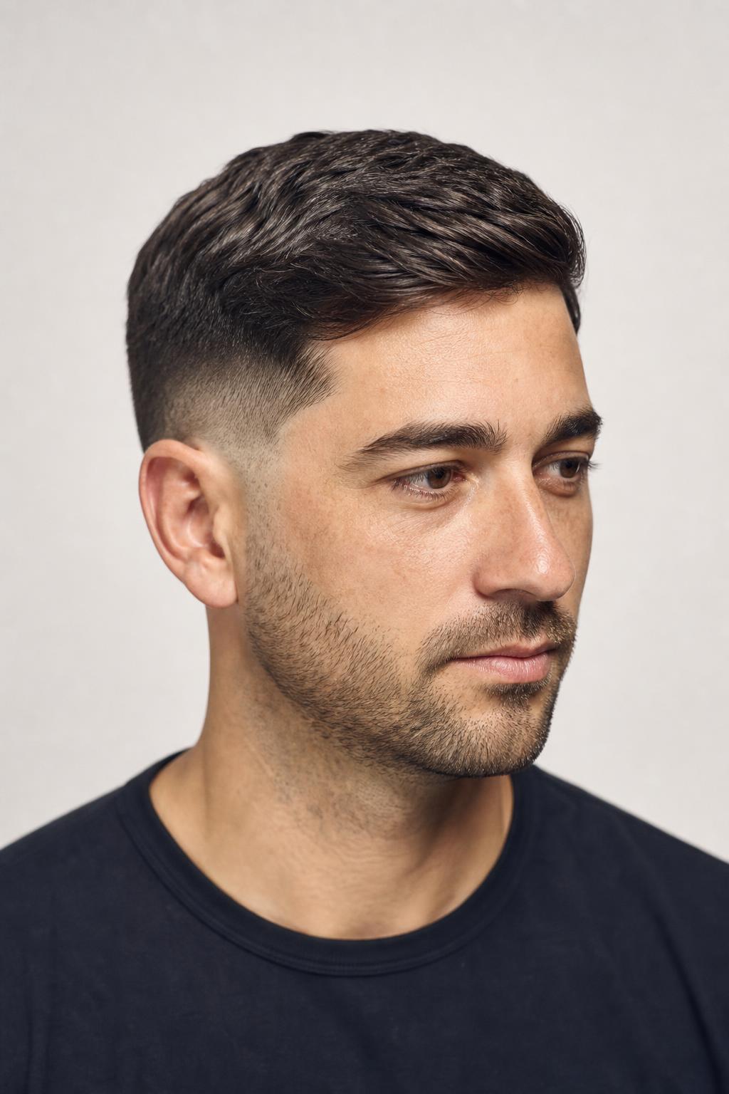 Low Fade with an Inch and a Half of Scissor-Cut Length on Top