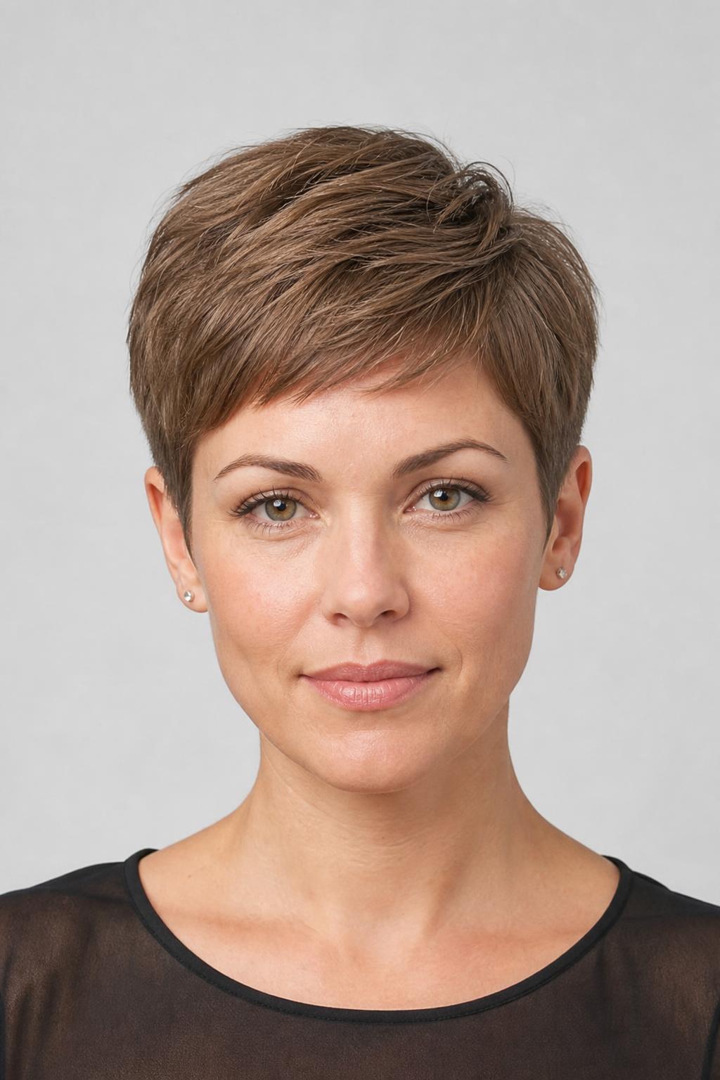 Tapered Pixie with a Soft Perimeter on Fine Light Brown Hair