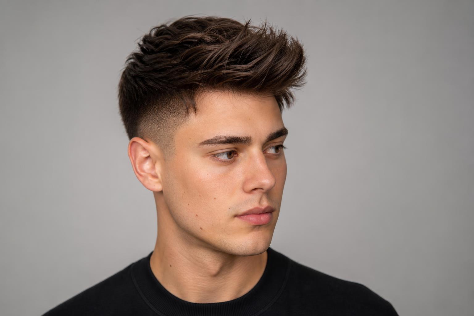 Men's Textured Quiff with Four Inches of Front Length Lifted Up and Forward