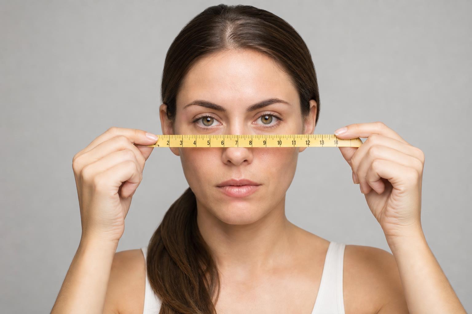 Measuring Cheekbone Width with a Soft Tape Measure on Hair Pulled Back into a Low Ponytail
