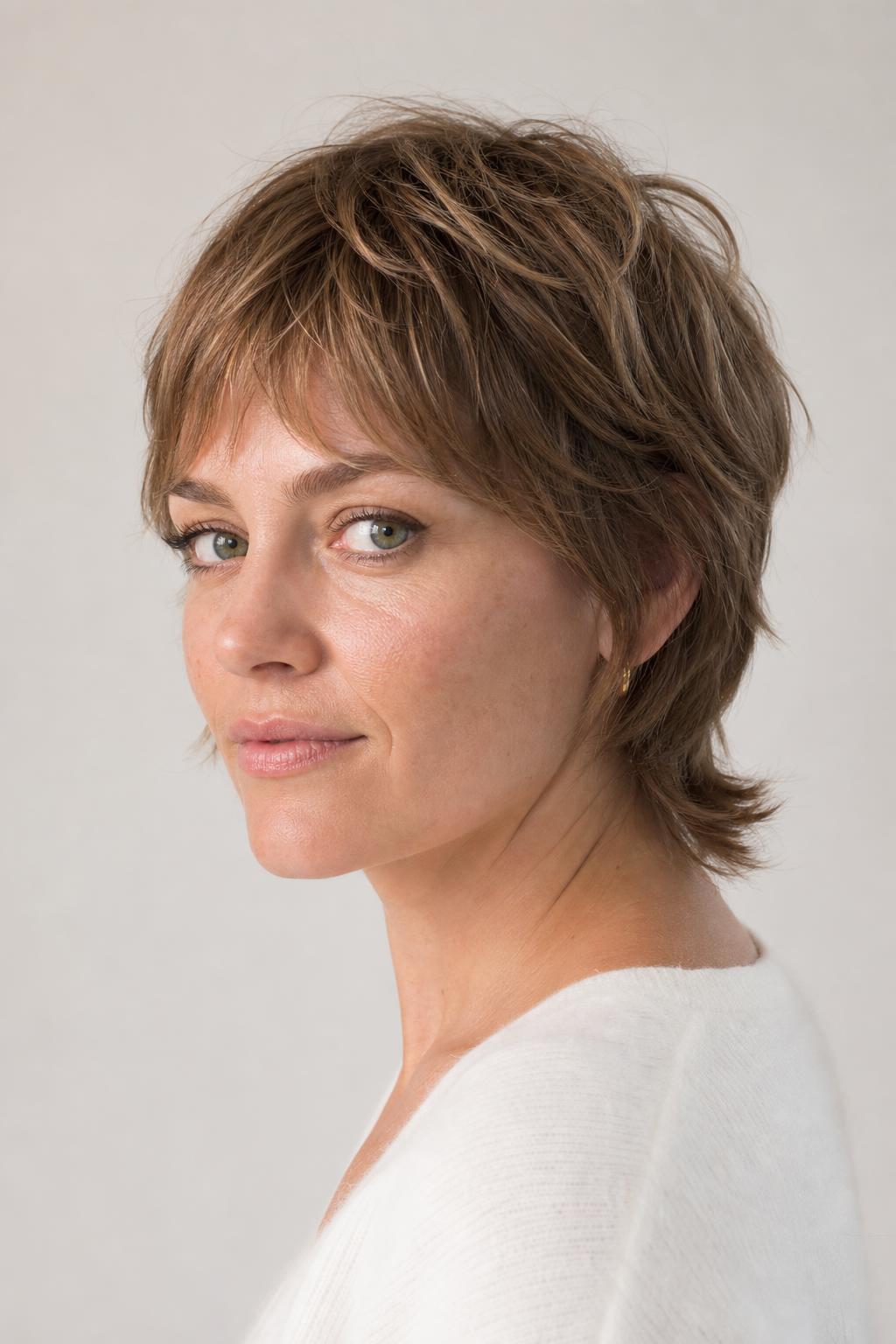 Bixie Cut with Choppy Crown Layers and Nape-Length Back on Fine Blonde Hair