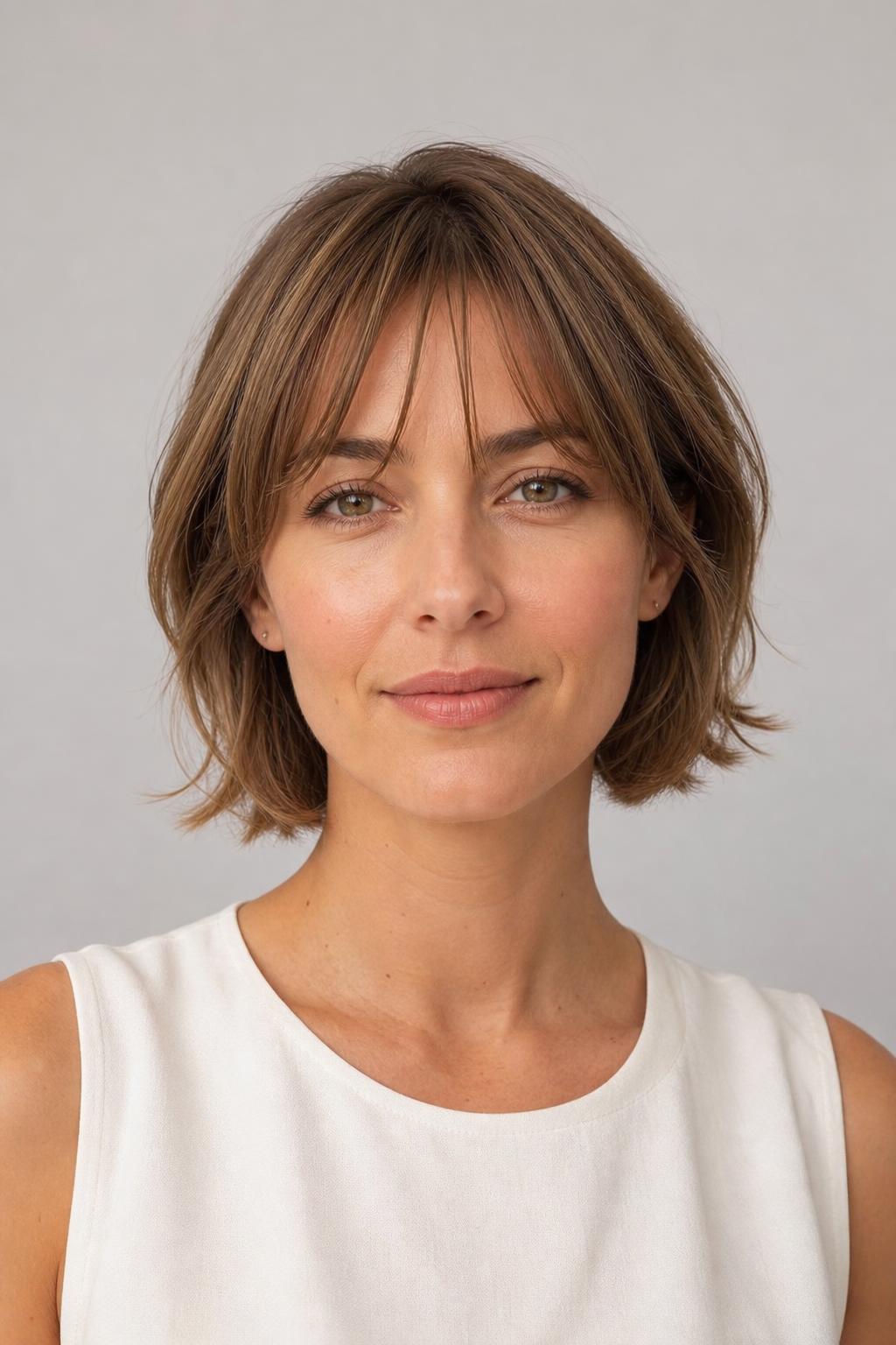Short Cropped Cut with Soft Wispy Bangs on Fine Light Brown Hair
