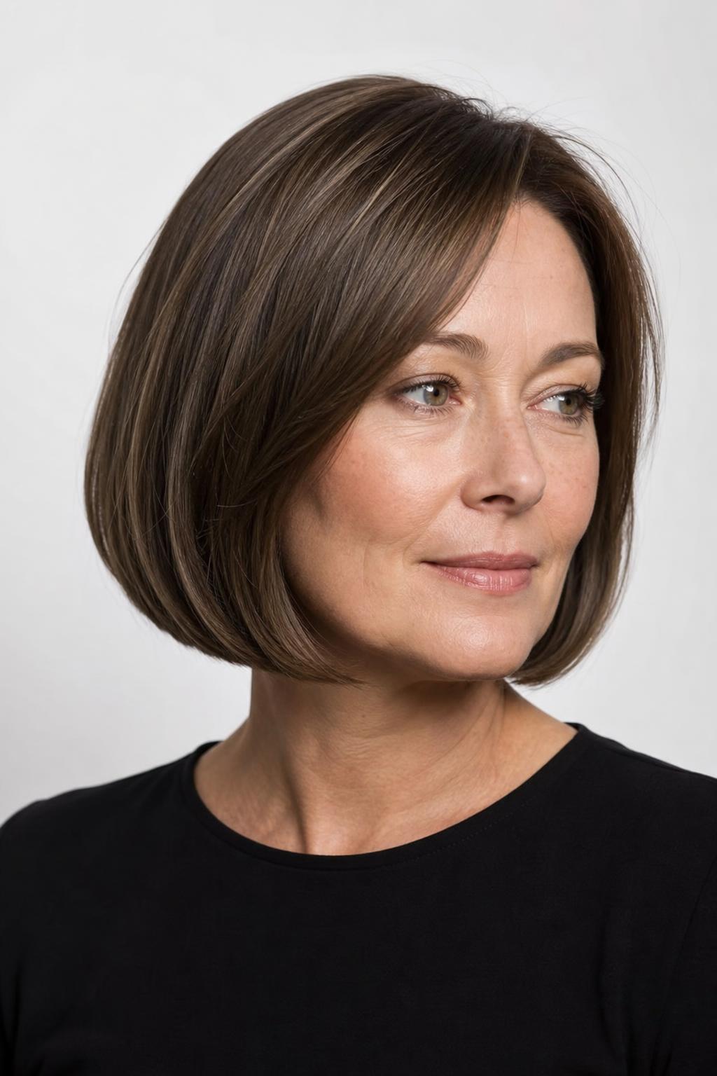 Jaw-Length Bob with a Curved Perimeter Tucking under at the Ends