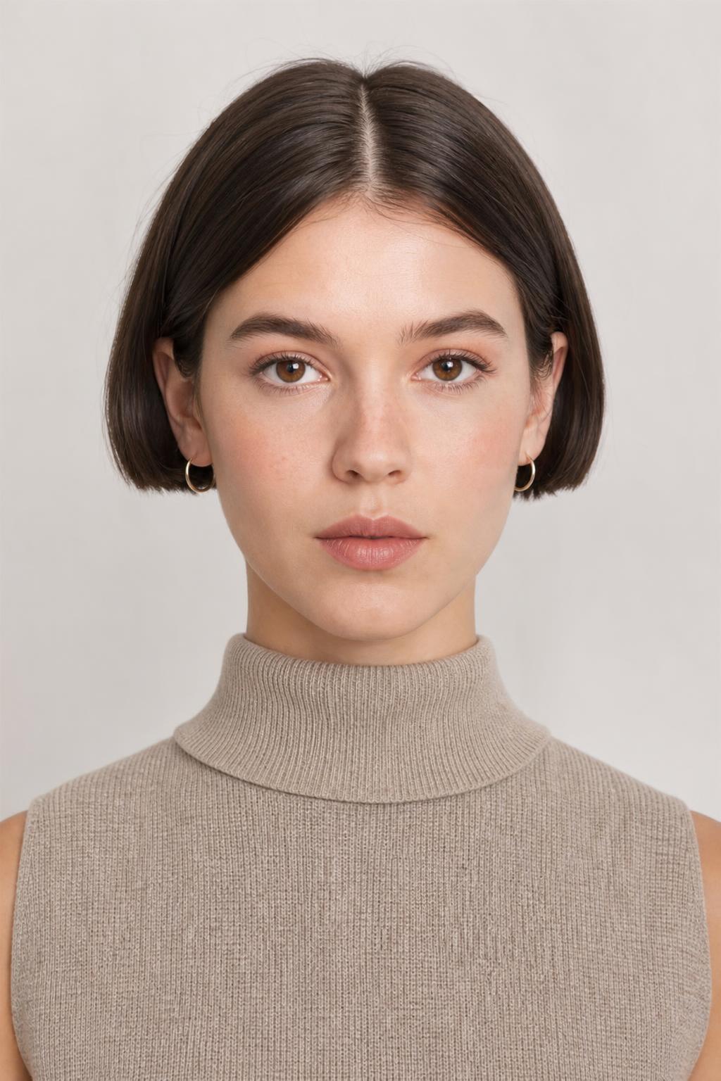 Ear-Level Micro Bob with a Sharp Line on Fine Dark Brown Hair