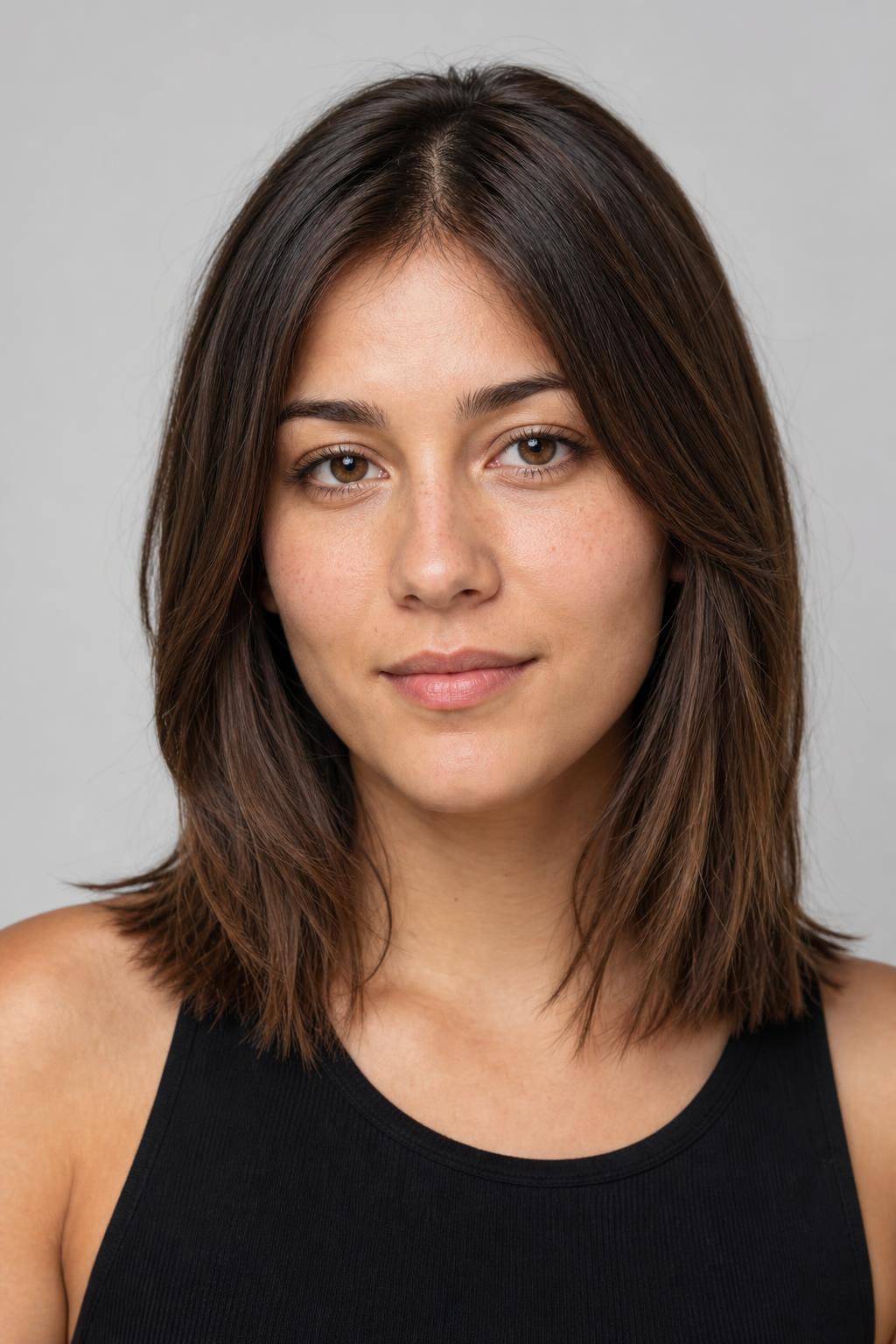 Shoulder-Length Cut with Long Point-Cut Piecey Ends on Medium Brown Hair