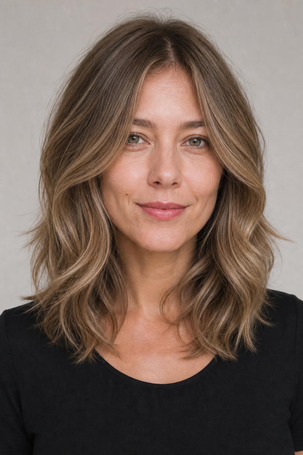 Wavy Lob with Long Connected Layers on Medium Dark Blonde Hair