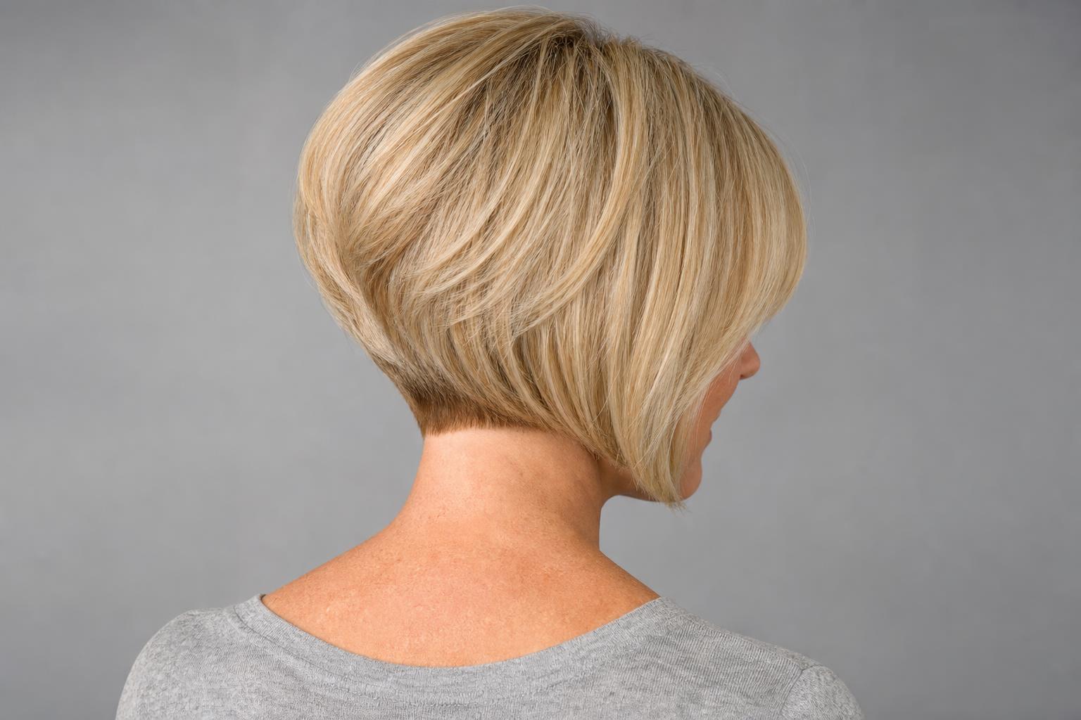 Steeply Stacked Back Building Sharp Volume Above the Nape